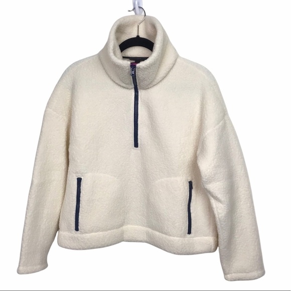 J Crew Ivory Crop Half Zip Polartec Fleece Pullover Sweater NWT Small - Picture 3 of 10
